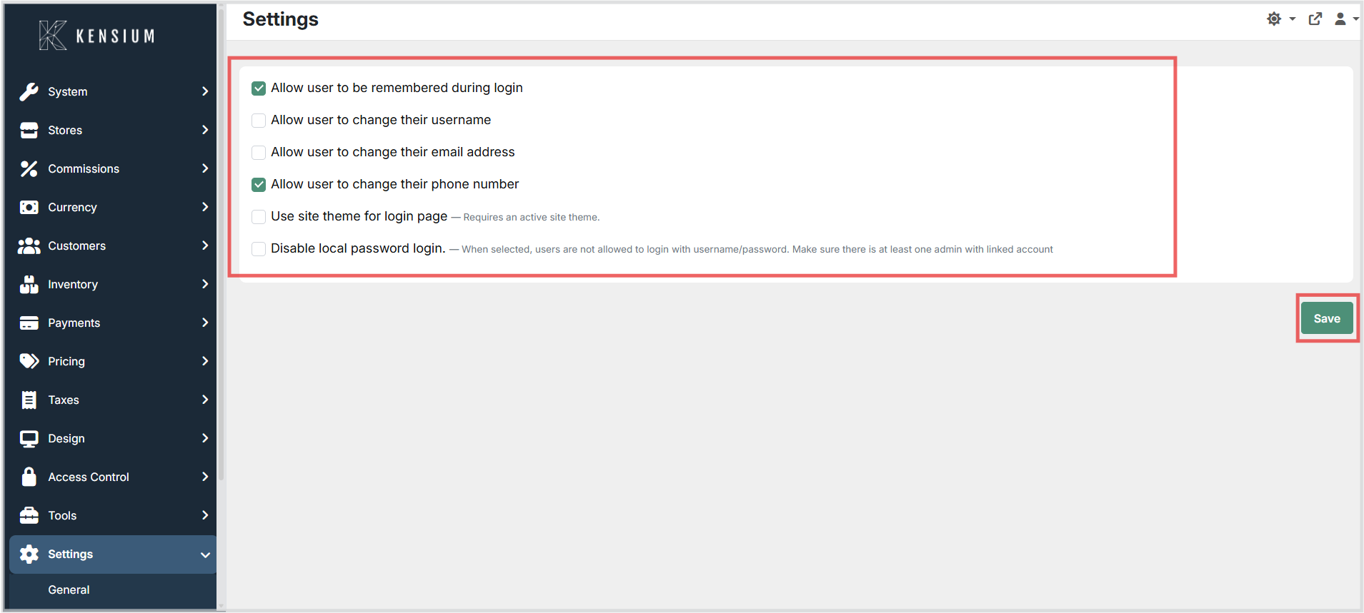 User Login Settings