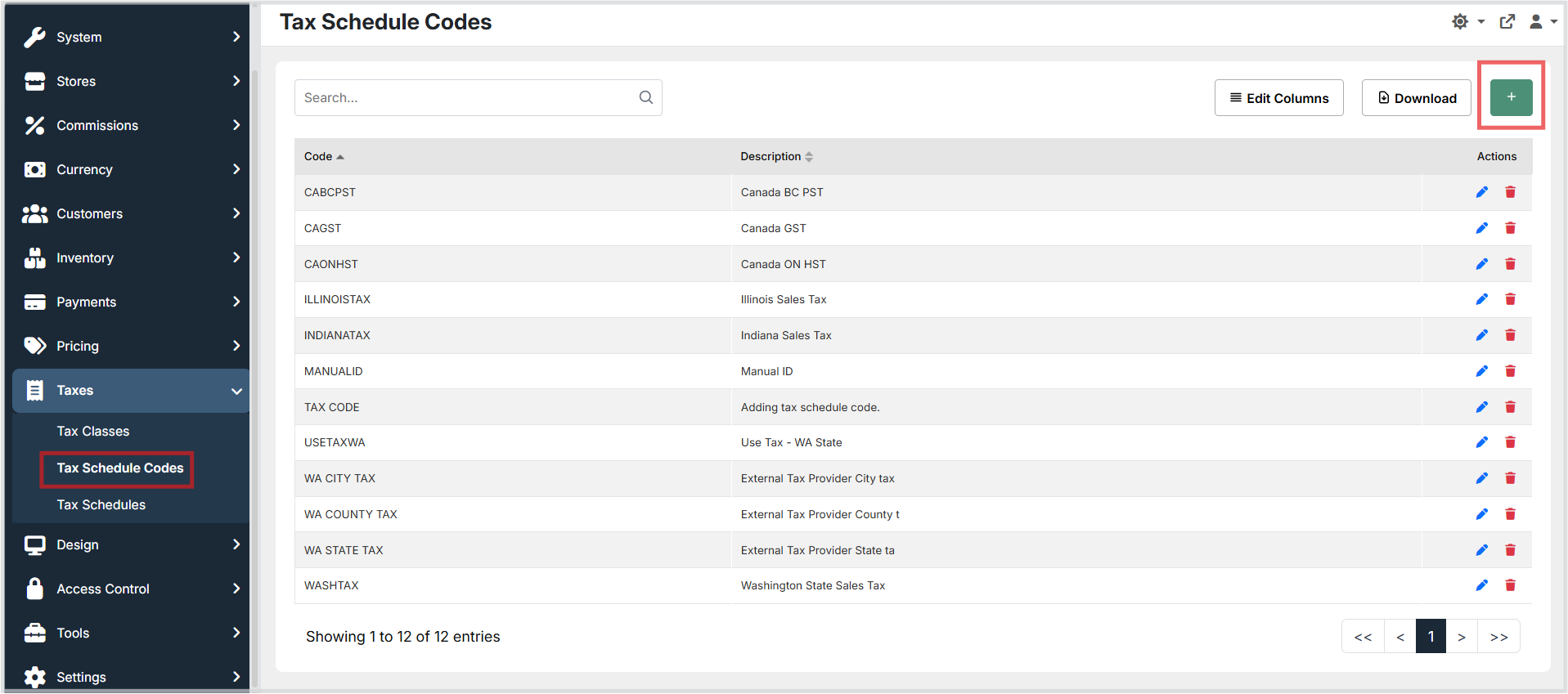 Tax Schedule Code Form