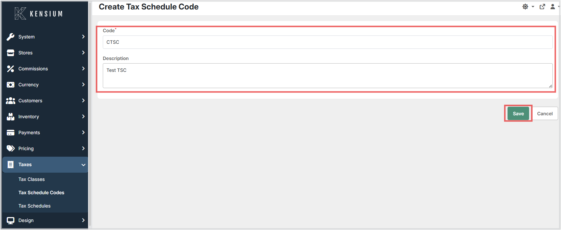 Tax Schedule Code Form