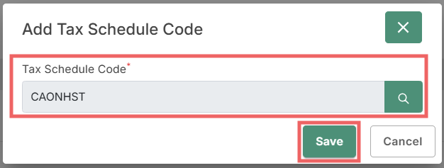 Tax Schedule Code Selector