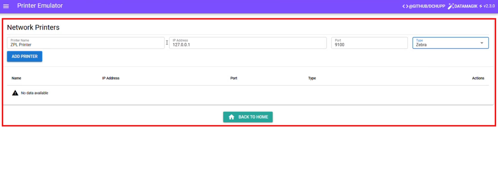 Emulator add printer