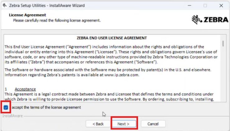 Zebra installer welcome