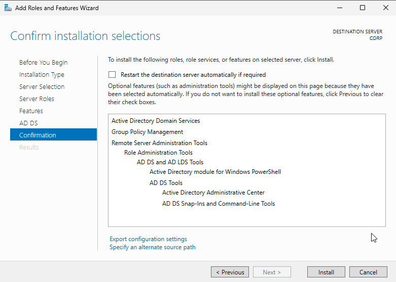 Confirm AD Installation