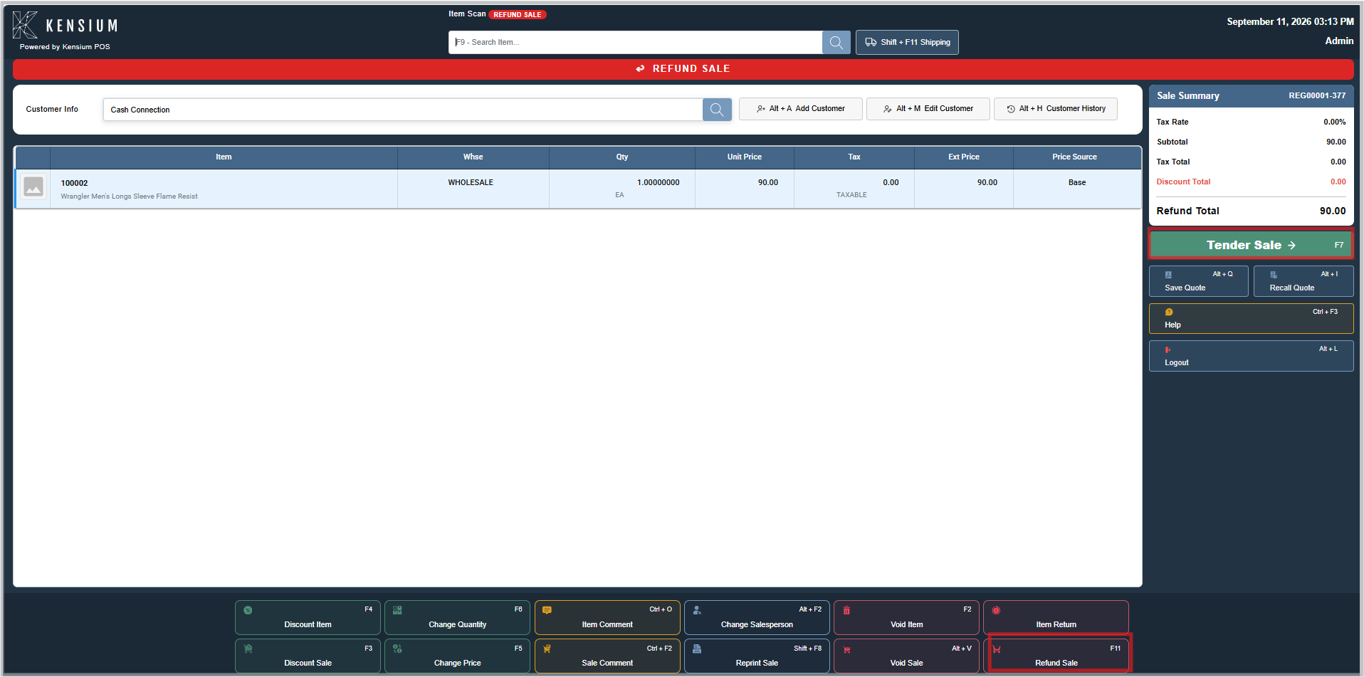 Refund Sale Screen