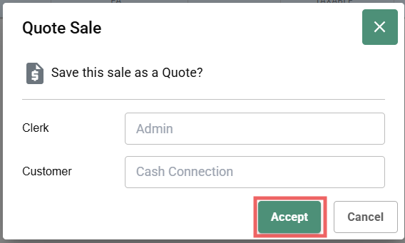 Save Quote Confirmation Dialog